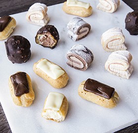 Mini Pastry Assortment: Eclairs, Hazelnut Cream Puffs, Cake Rolls 0.54 oz.