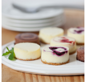 Mini Cheesecake Bites, Asst: New York, Choc Truffle & White Choc Raspberry