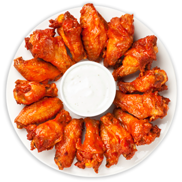 Plate of chicken wings with dipping sauce
