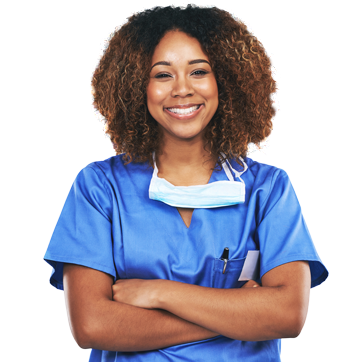 Female healthcare worker in scrubs