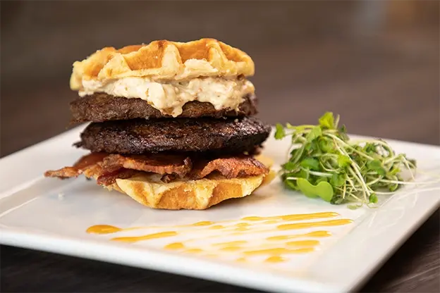 Wagyu Bacon Burger Belgian Waffle