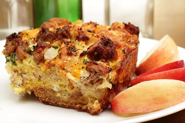 bread pudding with bacon sausage